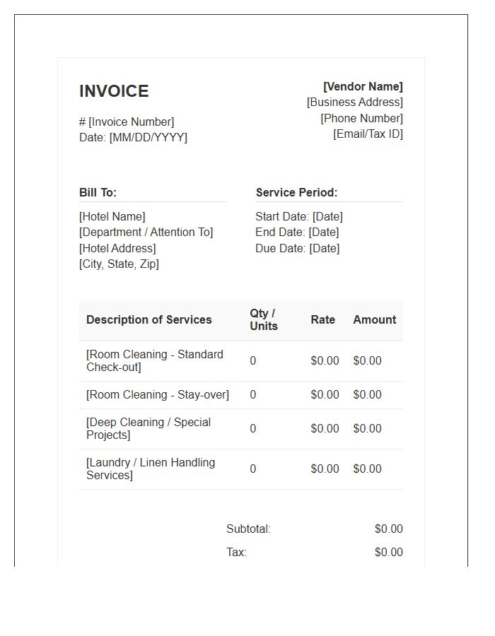 Private Hotel Housekeeping Vendor Invoice Template
