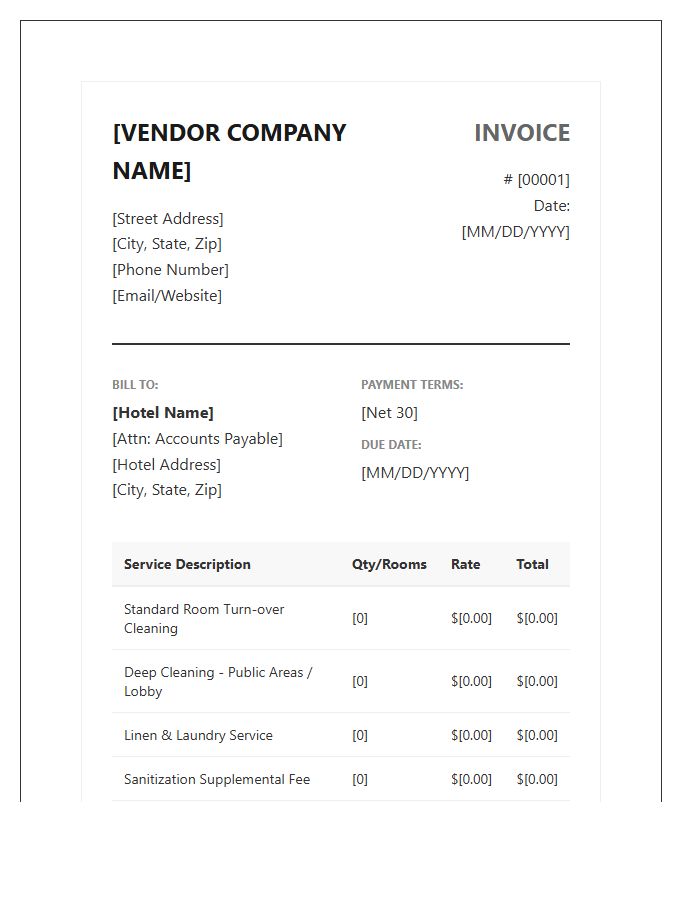 Professional Hotel Cleaning Vendor Invoice Template