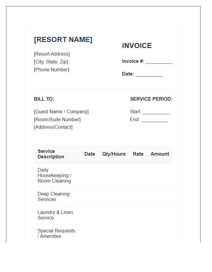 Resort Housekeeping Services Billing Invoice Template
