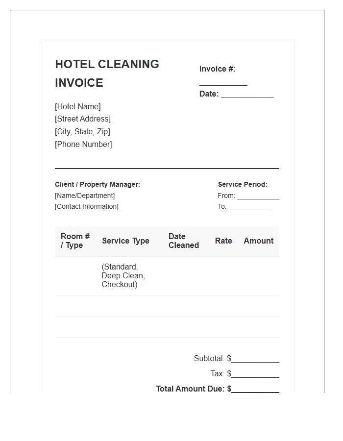 Standard Hotel Room Cleaning Invoice Template