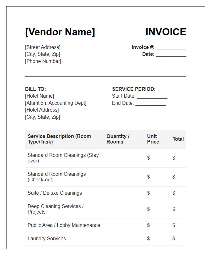 Weekly Hotel Housekeeping Vendor Invoice Template