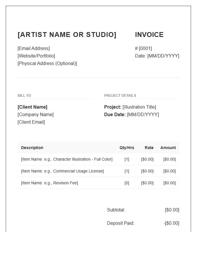 Digital Illustration Artist Invoice Template
