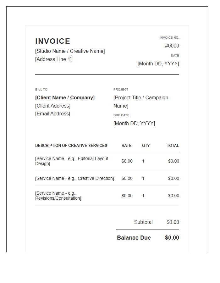 Editorial Creative Design Invoice Template