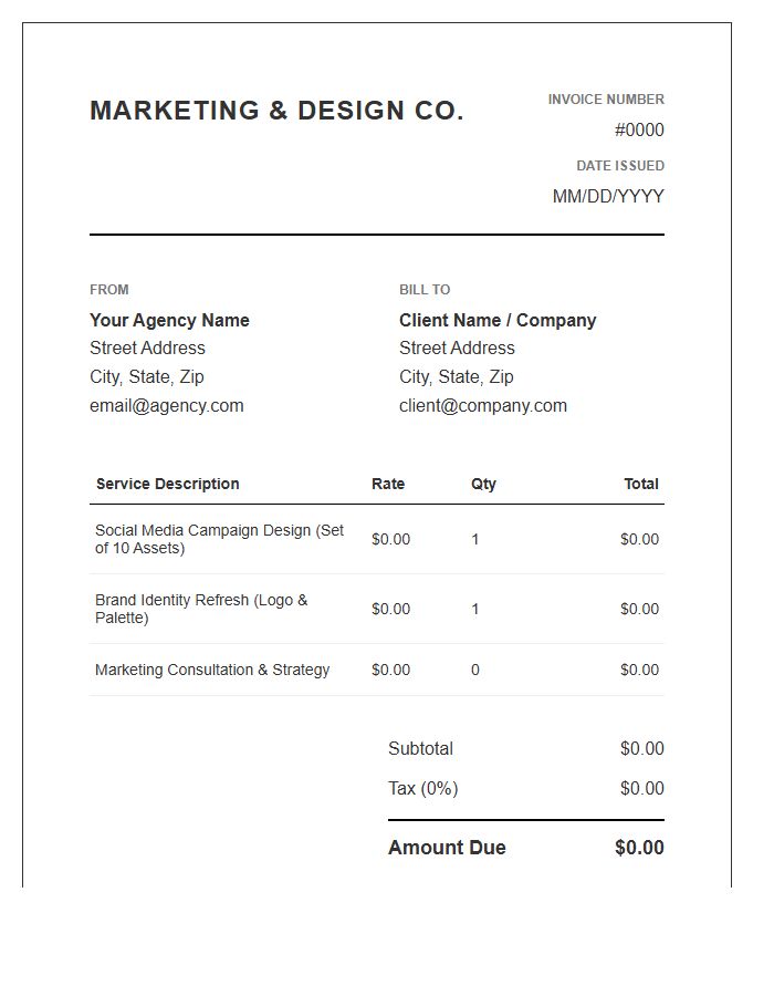 Marketing Design Service Invoice Template