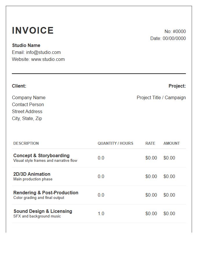 Motion Graphics Design Invoice Template