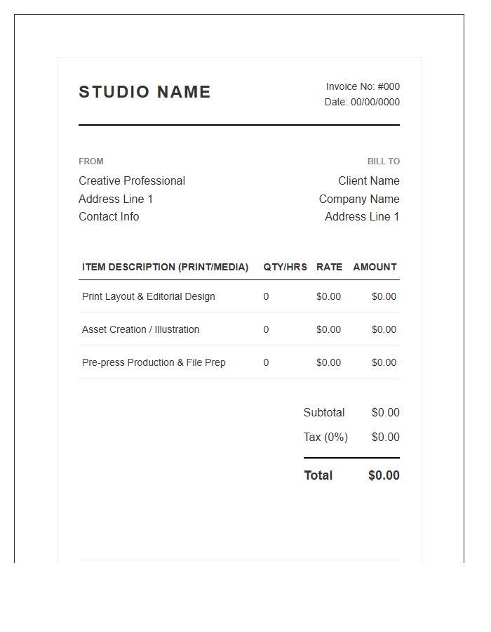 Print Media Creative Invoice Template