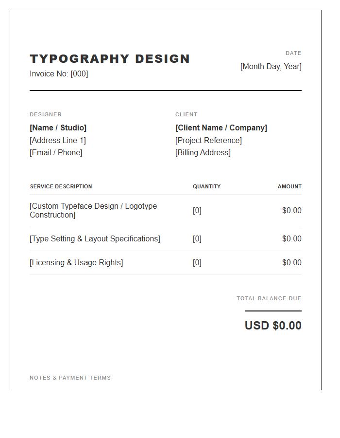 Typography Design Project Invoice Template