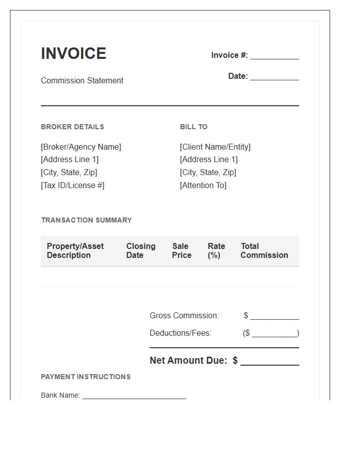 Brokerage Sales Commission Invoice Template