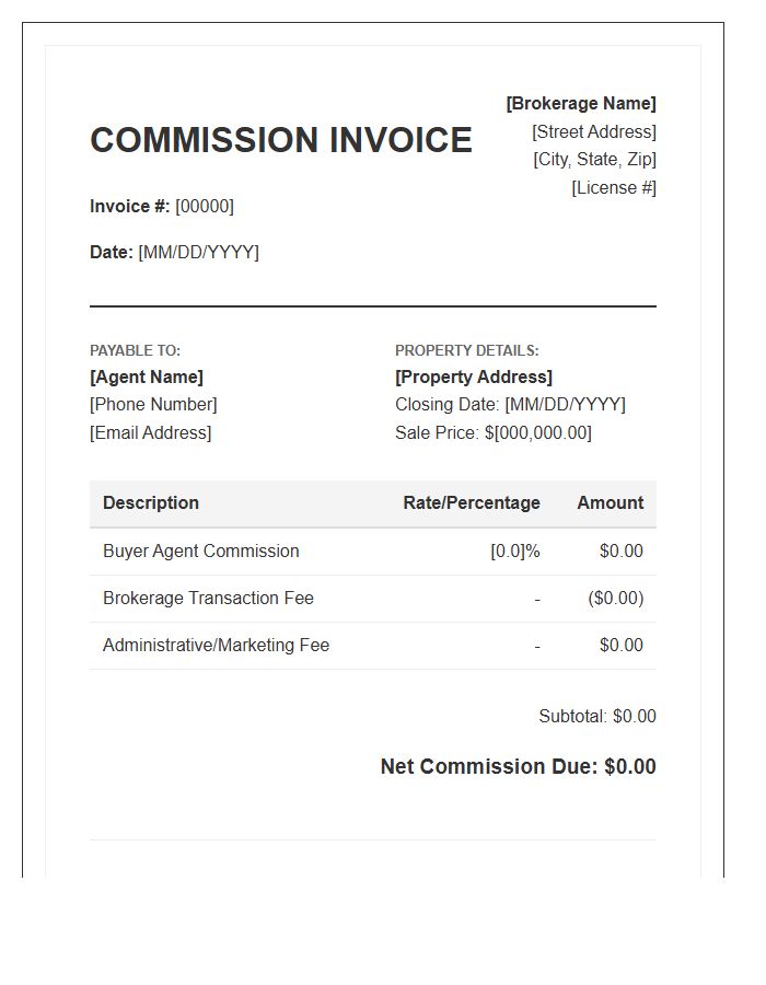 Buyer Agent Commission Invoice Template