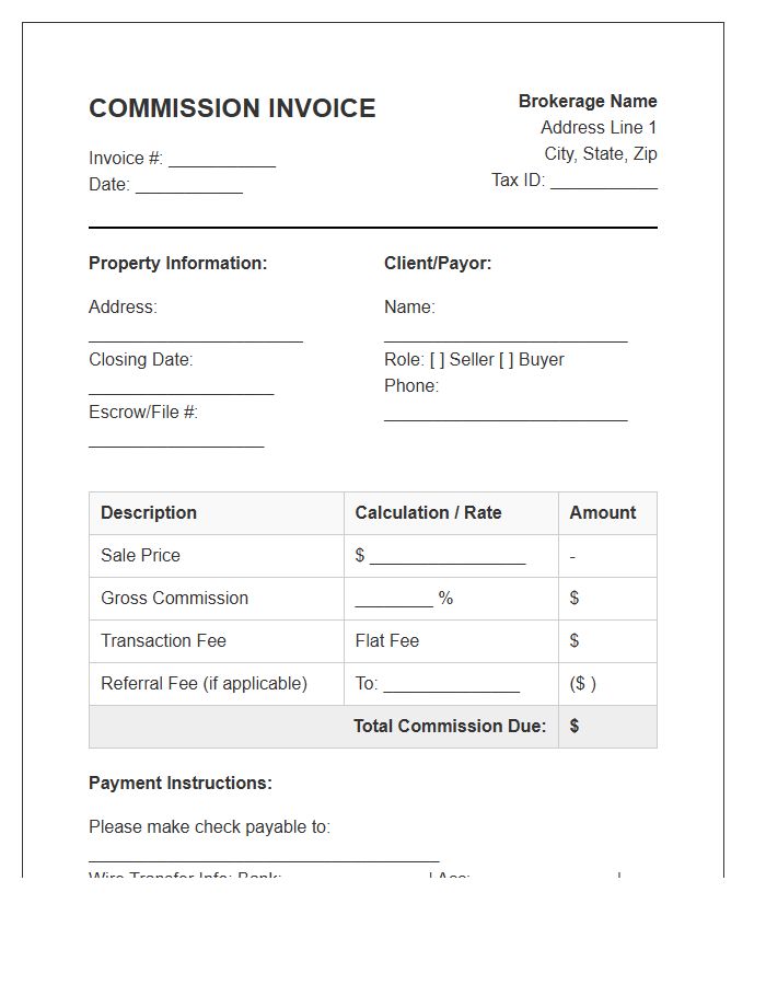 Closing Statement Commission Invoice Template