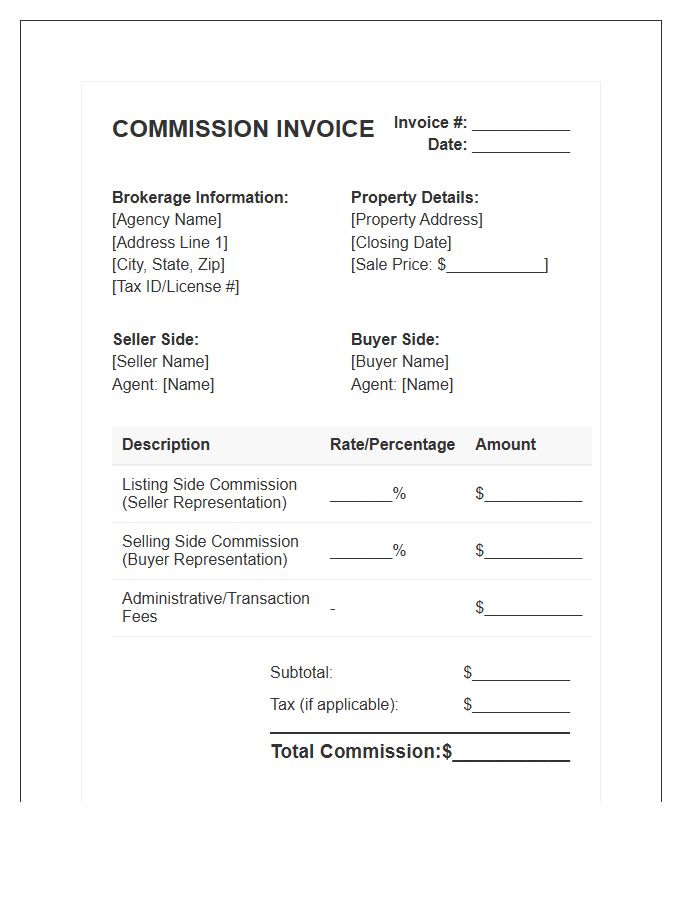 Dual Agency Commission Invoice Template