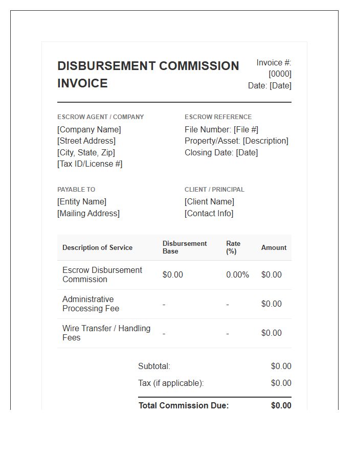 Escrow Disbursement Commission Invoice Template
