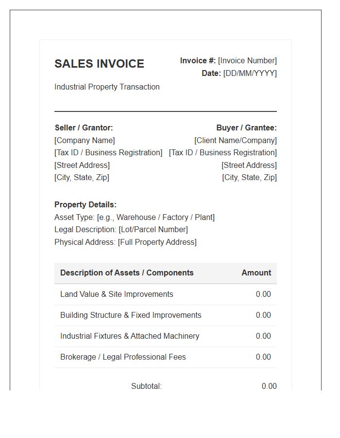 Industrial Property Sales Invoice Template