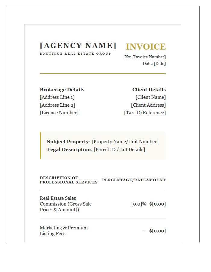 Luxury Real Estate Sales Invoice Template