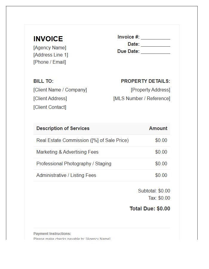 Property Listing Agent Invoice Template