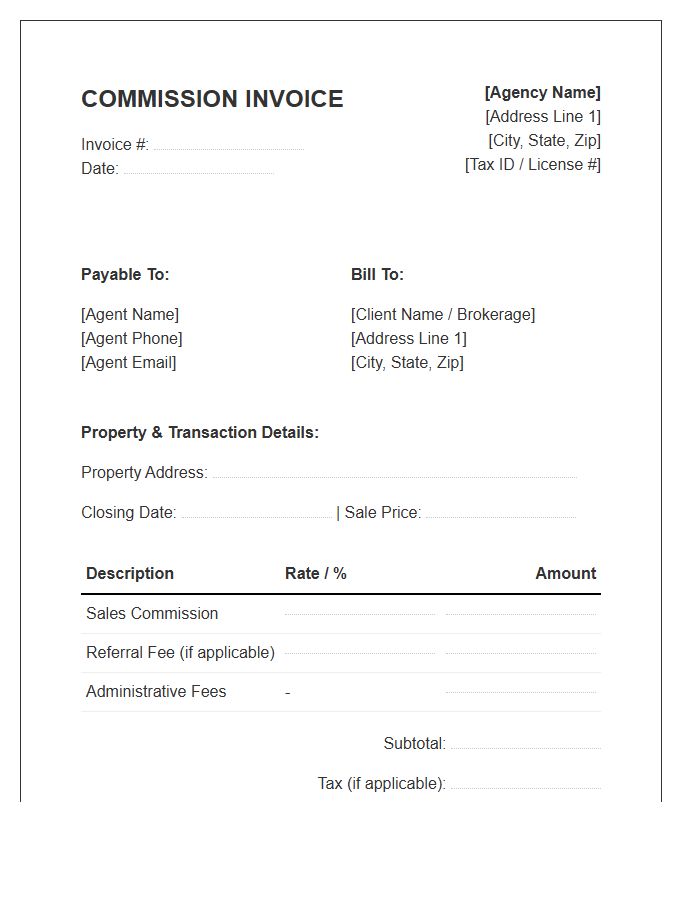 Real Estate Agent Commission Invoice Template