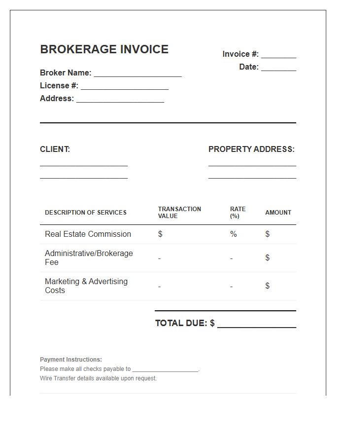 Real Estate Broker Service Invoice Template