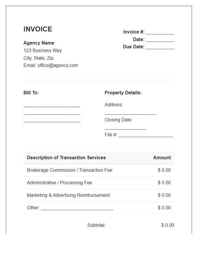 Real Estate Transaction Fee Invoice Template