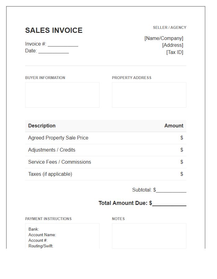 Residential Property Sales Invoice Template