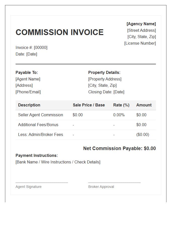 Seller Agent Commission Invoice Template