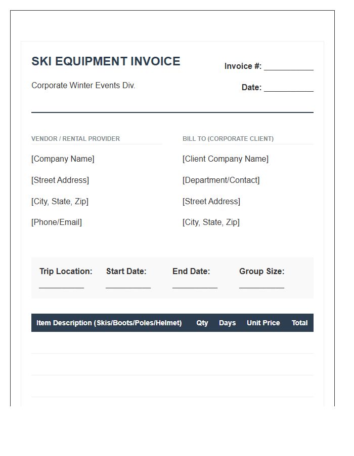 Corporate Ski Trip Equipment Invoice Template
