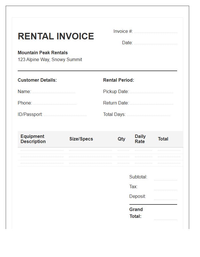 Demo Ski Equipment Rental Invoice Template