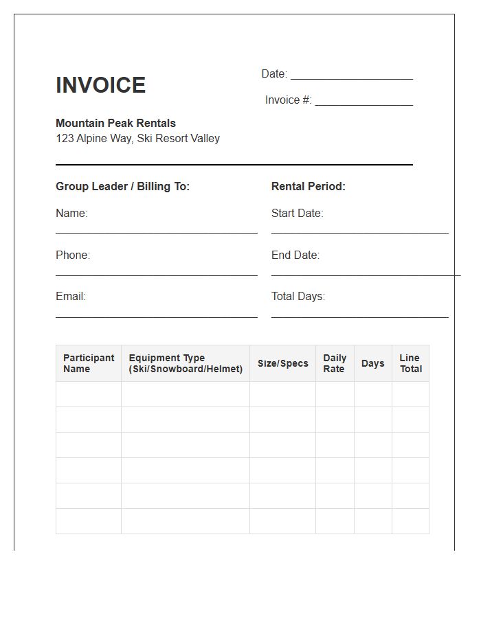 Group Ski Equipment Rental Invoice Template
