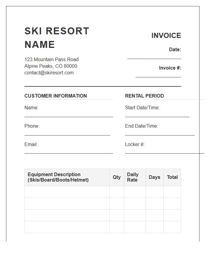Ski Resort Equipment Rental Invoice Template