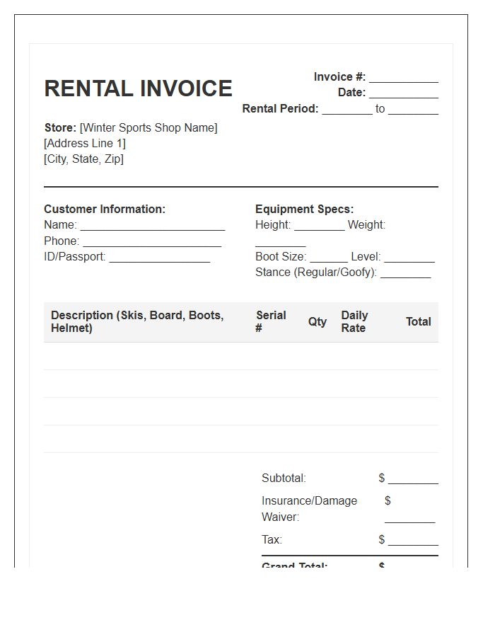 Winter Sports Gear Rental Invoice Template