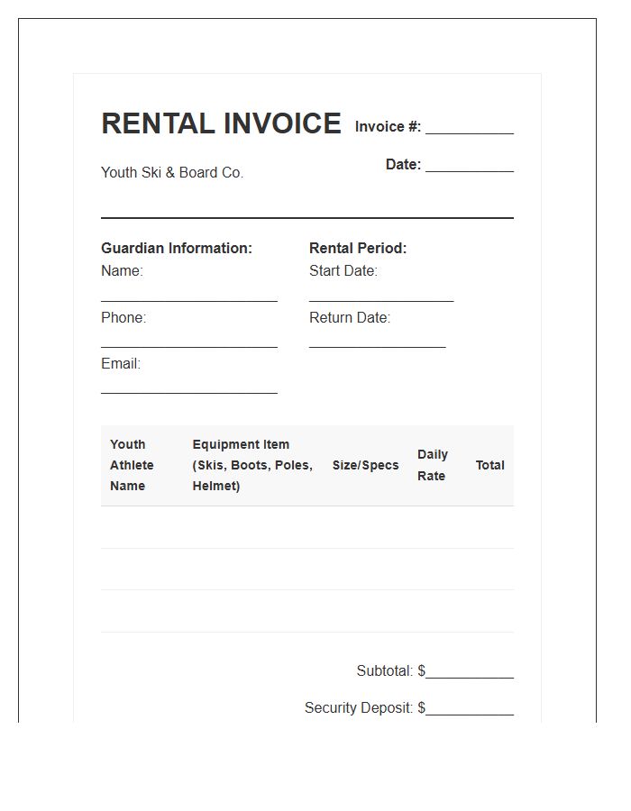 Youth Ski Gear Rental Invoice Template