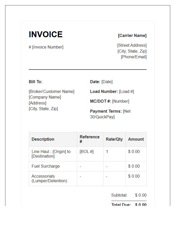 Carrier Payment Request Invoice Template