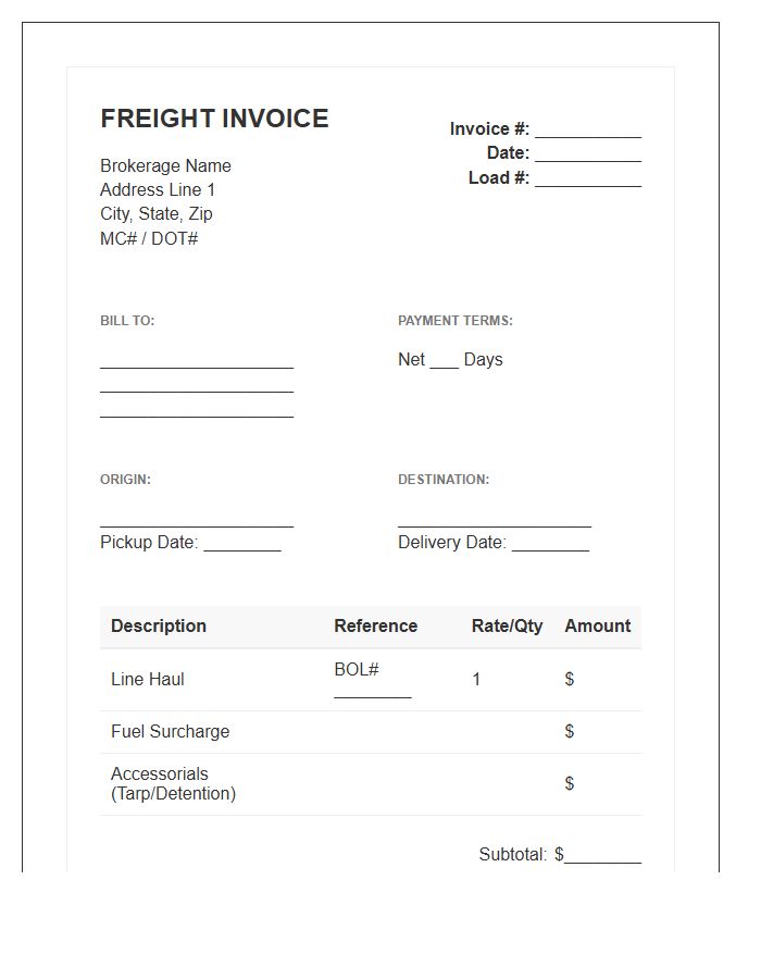 Commercial Freight Broker Invoice Template