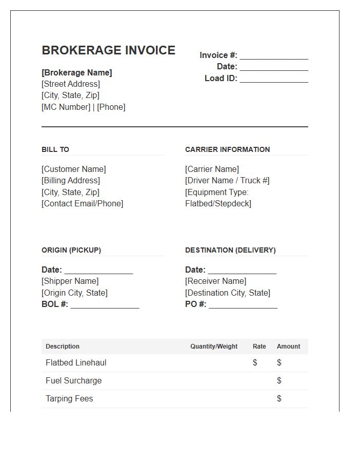 Flatbed Trucking Broker Invoice Template