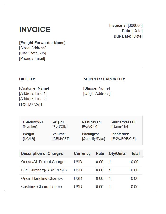 Freight Forwarder Billing Invoice Template