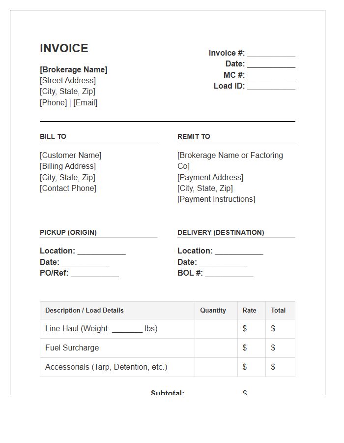 Freight Hauling Brokerage Invoice Template