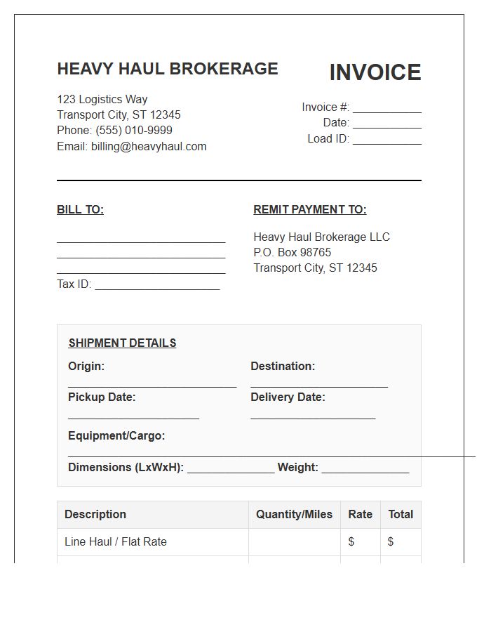 Heavy Haul Brokerage Invoice Template