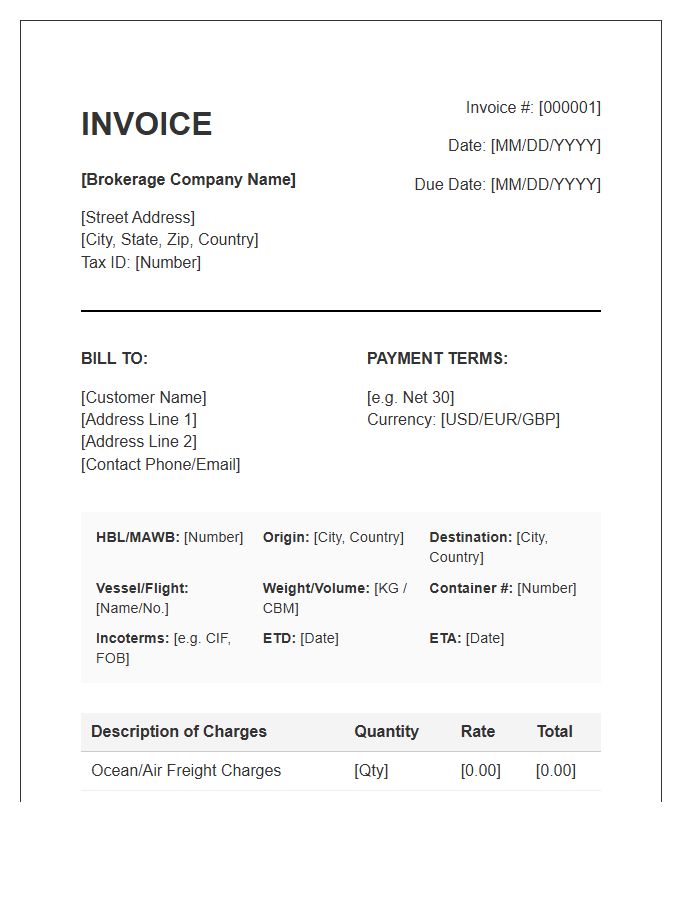 International Freight Brokerage Invoice Template