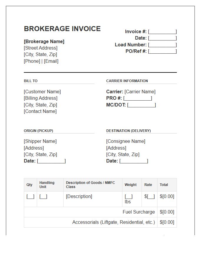 LTL Shipment Brokerage Invoice Template