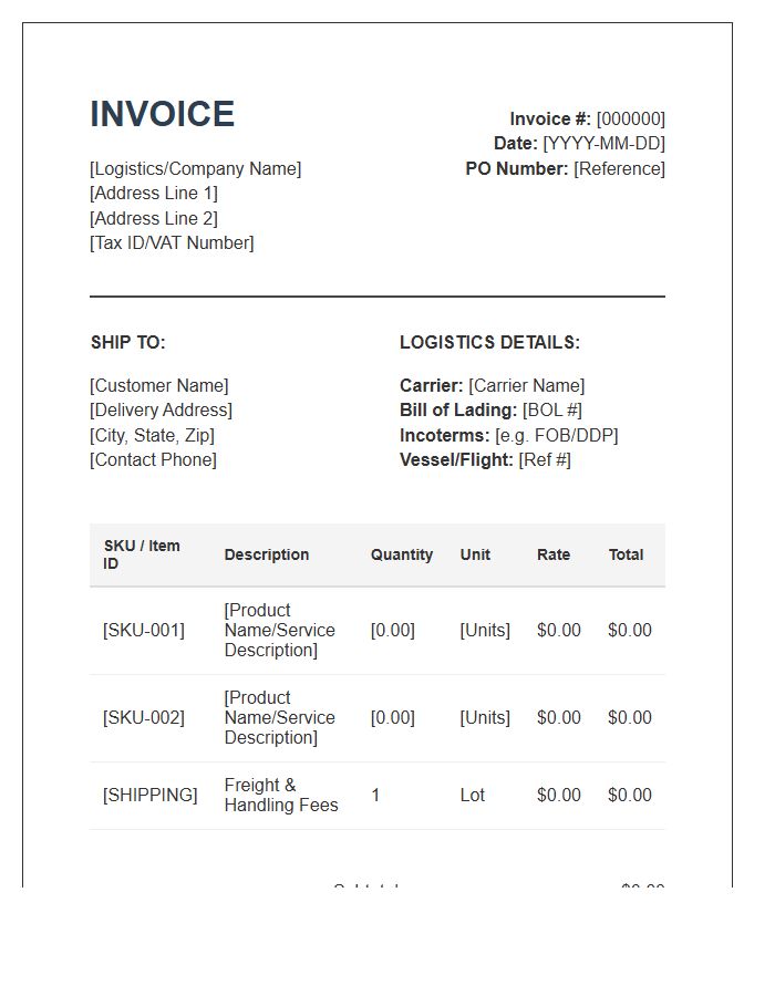 Supply Chain Management Invoice Template