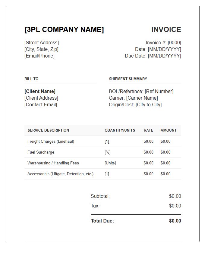 Third Party Logistics Invoice Template