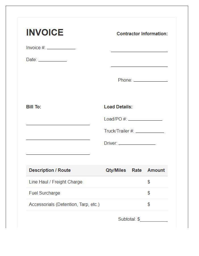 Independent Contractor Trucking Invoice Template
