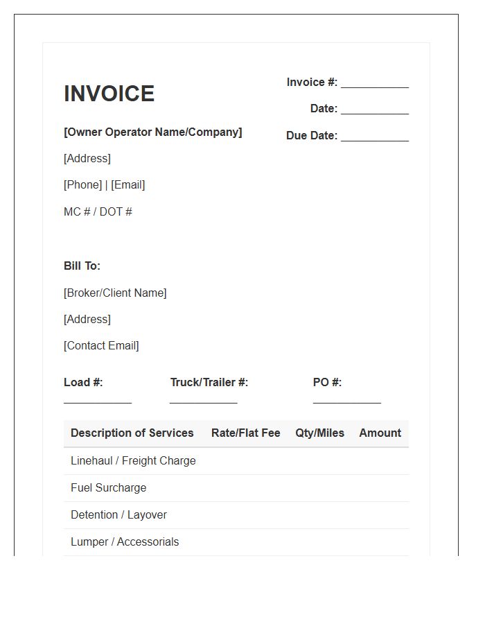 Owner Operator Logistics Services Invoice Template