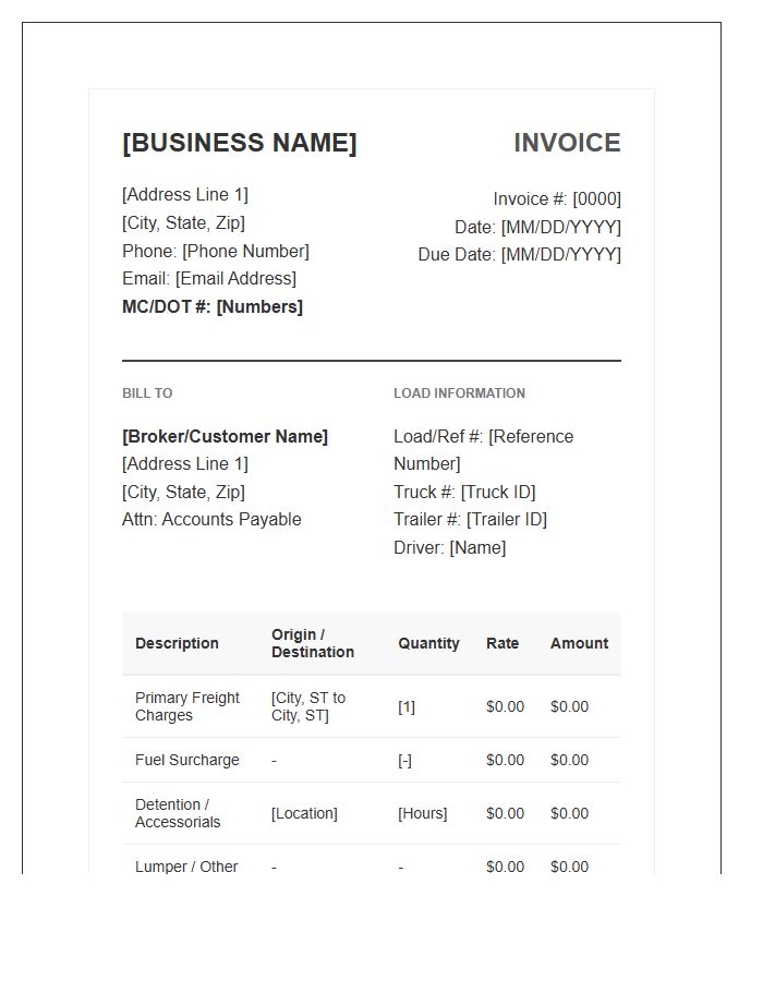 Professional Trucking Owner Operator Invoice Template