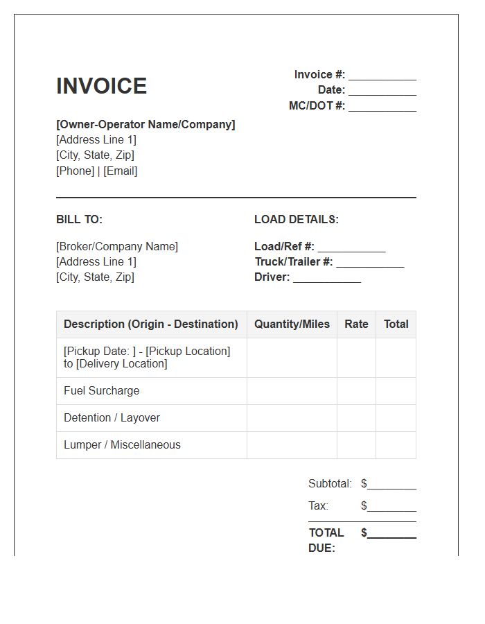 Trucking Industry Owner Operator Invoice Template