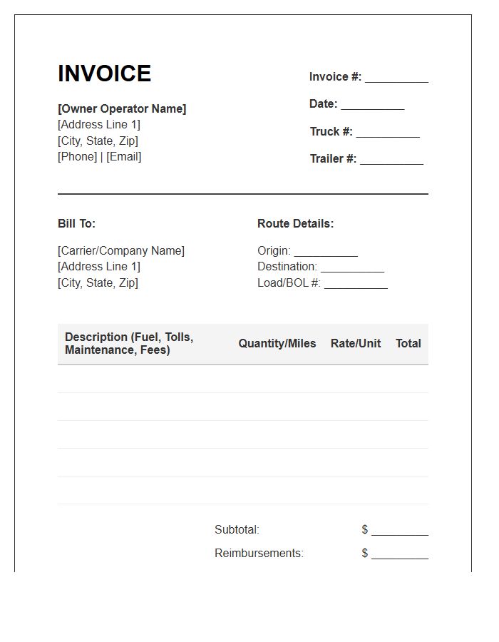 Trucking Owner Operator Expense Billing Invoice Template