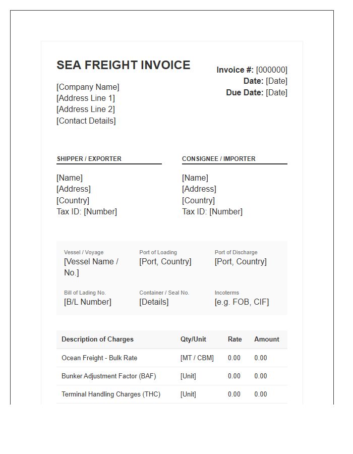 Bulk Sea Freight Shipping Invoice Template