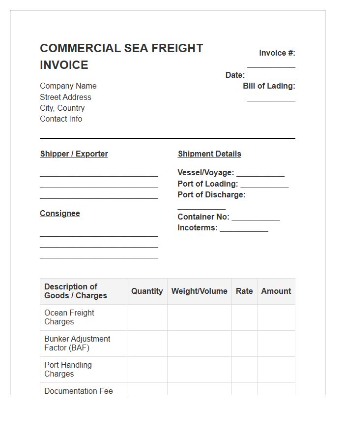 Commercial Sea Freight Invoice Template