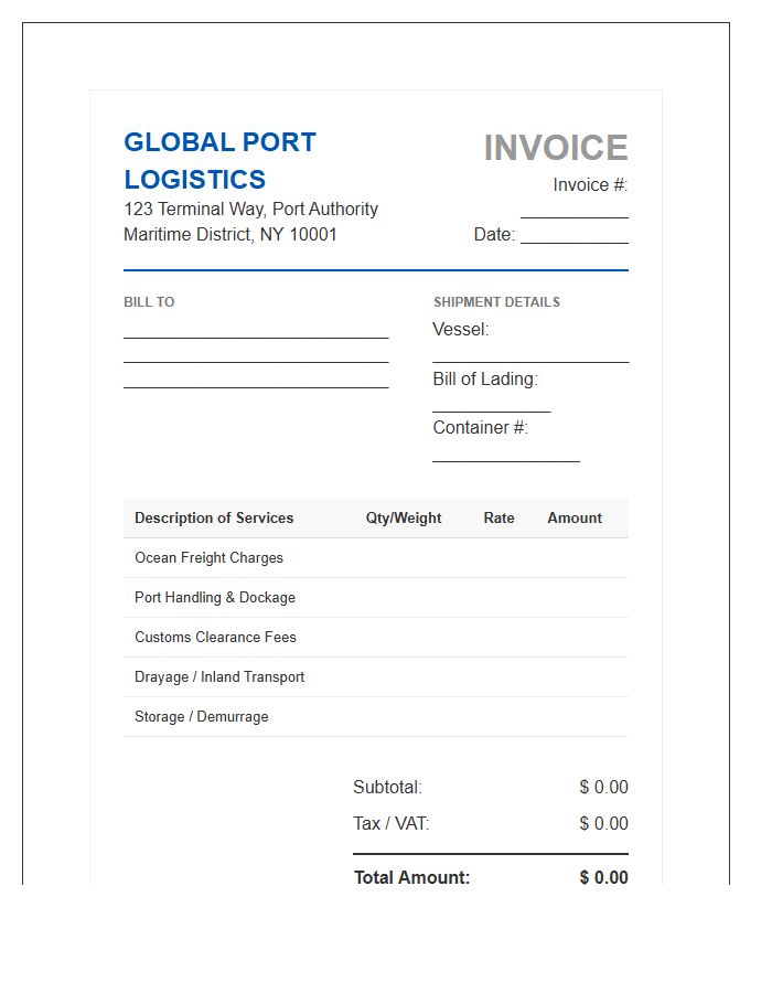 Global Port Logistics Invoice Template