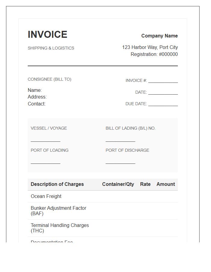 Marine Cargo Shipping Invoice Template