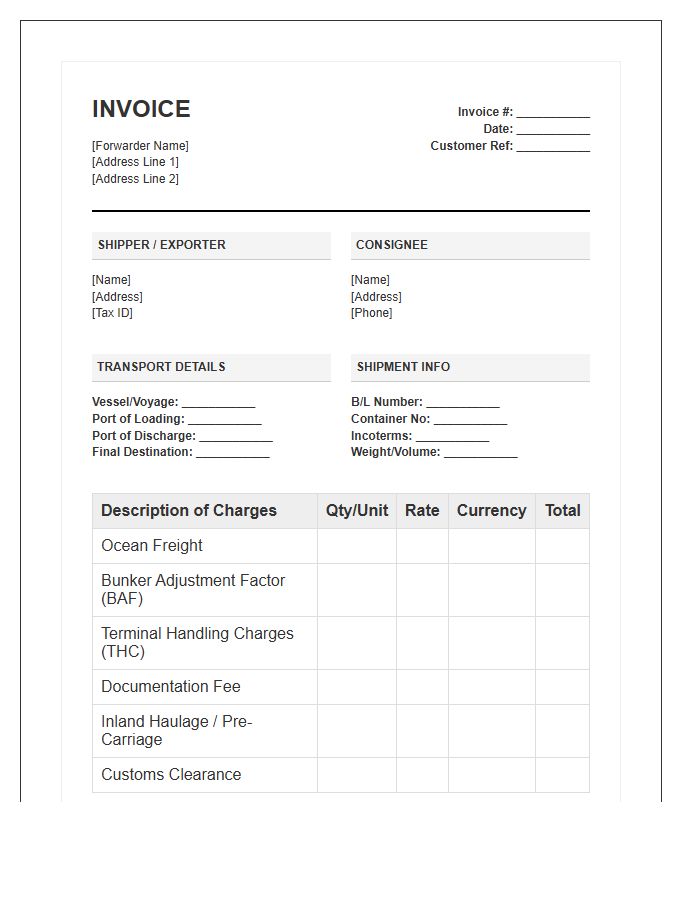 Multi Modal Sea Freight Invoice Template
